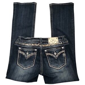 Y2K Miss Me Low-Rise Signature Bootcut Jeans with Embellished Back Pockets SZ 32